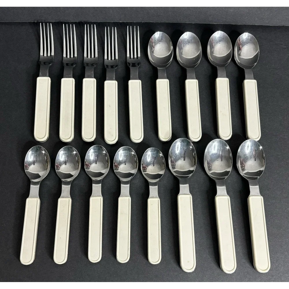 Mikasa Beige Cream Handle Flatware 17 Pcs MIS31 Plastic Fork Knife Spoon Retired
